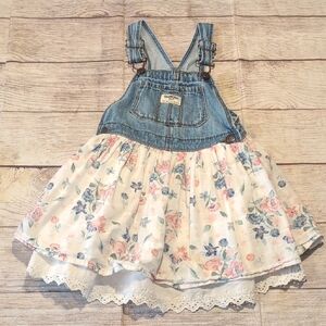 OshKosh B'gosh Girls Overall Denim Floral Dress Size 5T